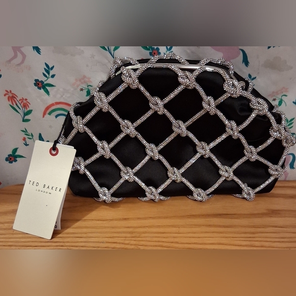 Ted Baker London Handbags - NWT Ted Baker Kylar Black Satin & Crystal Evening Convertible Bling Purse Bag